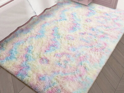 AROGAN Soft Rainbow Area Rugs for Girls Room 3X5 Feet, Fluffy Girls Bedroom Rugs