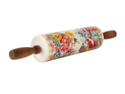 Pioneer Woman ~ Ceramic Rolling Pin ~ Sweet Romance Blossoms ~ Acacia Handles