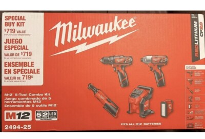 Milwaukee 2494-25 M12 5-Tool Combo Kit Drill Driver Ratchet Inflator Light New