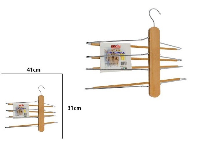 Gruccia Multipla Salvaspazio 4in1 Legno Metallo Vestiti Abiti Pantaloni dfh