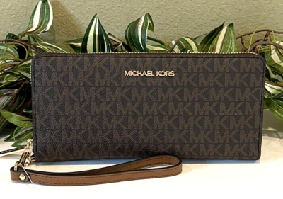 MICHAEL KORS JET SET LARGE TRAVEL CONTINENTAL WALLET BROWN MK