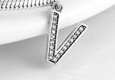 New Sterling Silver Pandora Initial Letter V Dangle Clear CZ Charm Bead  w/pouch