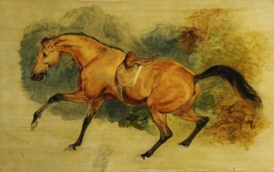 Oil painting Sir-Edwin-Henry-Landseer-Count-d-Orsay-s-Charger horse in landscape