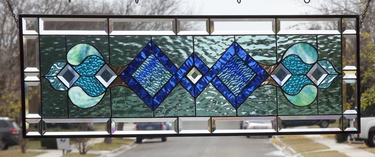 ••Mystique •• HUGE -Beveled Stained Glass Window Panel • 40 3/8” x 13 3/8”