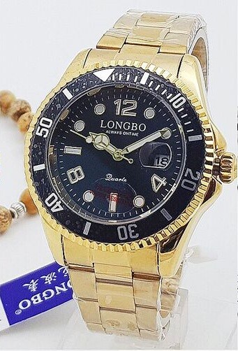 Orologio Polso LongBo 80430g Uomo Quarzo Data Elegante Dorato Nero lac