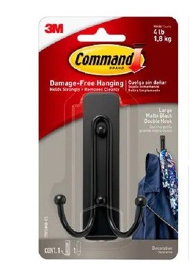 Command Large Matte Black Double Hook 17036MB-ES 1 Hook 1 Strip (4EA)
