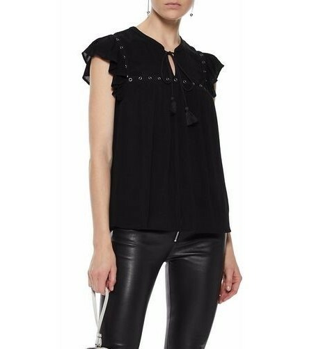 Rebecca Minkoff 157614 Women's Embellished Ruffled Blouse Black Sz. XS
