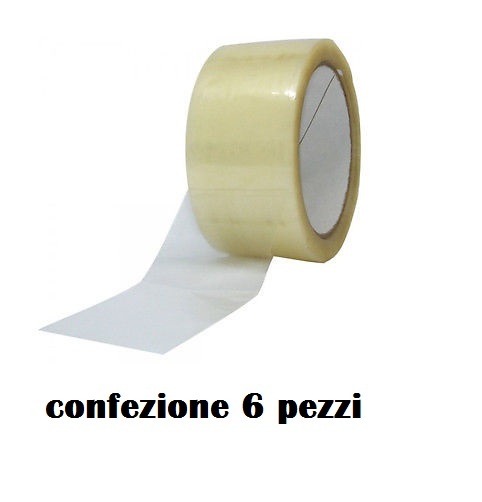 Set 6 Rotolo Nastro Adesivo Trasparente Da Banco 5cmx30mt moc