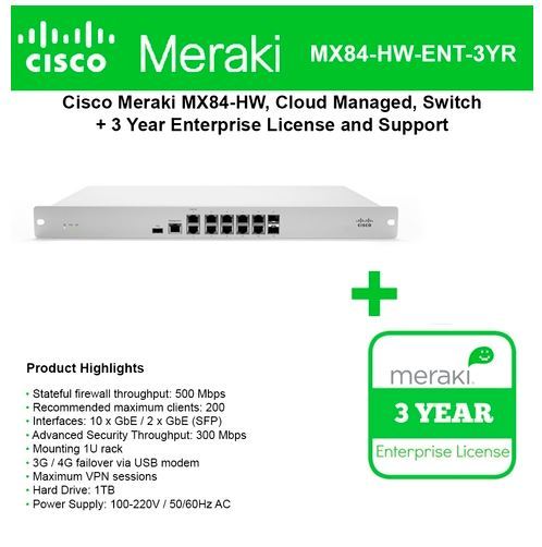 UPC 688474349810 product image for Cisco Meraki Cloud Managed Security Fd Mx84-hw Switch With 3 Year Ent. License | upcitemdb.com