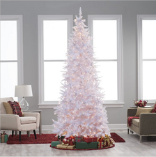 Artificial Christmas Tree 9 Foot Slim White Clear Pre-Lit Xmas Holiday
