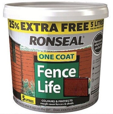 Ronseal 5L One Coat Life Quick Dry Garden Shed & Fence Paint Red Cedar