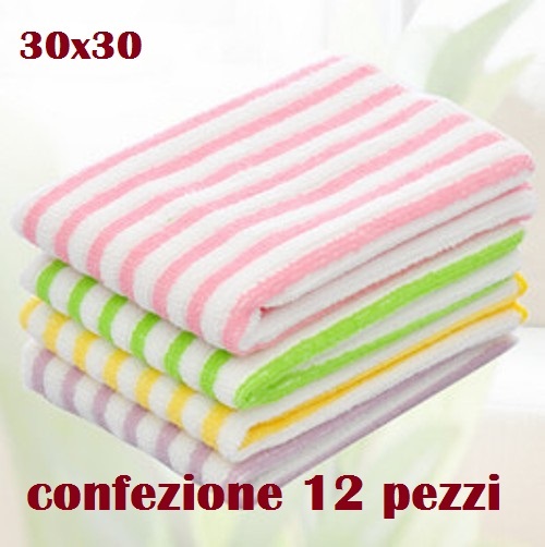 Set 12 Pezzi Panno Microfibra Multiuso Pulizia Casa Auto Misura 30x30cm moc