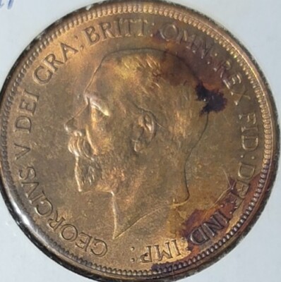 1932 Great Britain Bronze Penny Uncirculated George V Ruler 1c UK Coin UNC TONED