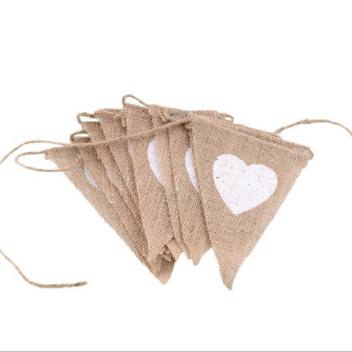 Love Heart Jute Banner 10 Feet Vintage Flag Bunting With 13