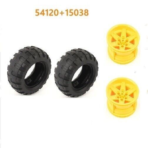 Technic Parts-94.8mm x 44mm Balloon Tire x 2 - Yellow Rims - New