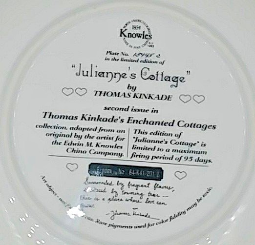 Thomas Kinkade Collector Plate Julianne's Cottage enchanted cottages Knowels
