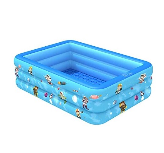 Piscina Gonfiabile 3 Anelli Rettangolare Spiaggia Mare 210x135x55cm sus