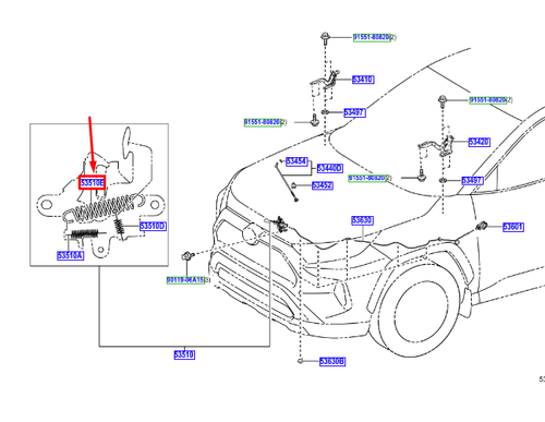 Toyota RAV 4 V XA50 Motorhaubenverriegelungs-Spannfeder