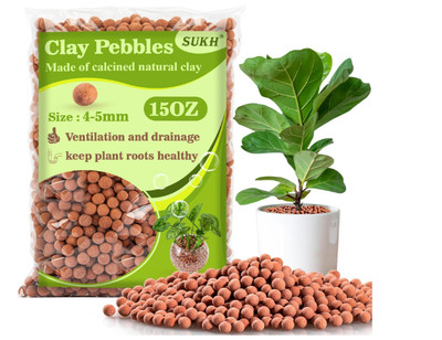 Sukh Clay Pebbles for Plants - 15OZ Natural Clay for Drainage & Hydroponic Use