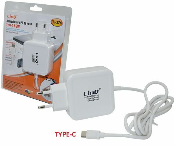 Caricabatteria Alimentatore Type-C Tipo C PD 45W Notebook Linq tj-274