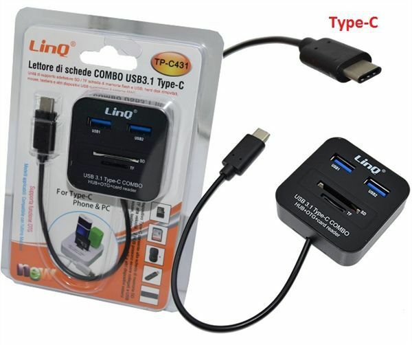 Hub Combo 2 Usb Type-C TipoC 3.1 Lettore Schede Memoria Sd TF Linq TP-C431