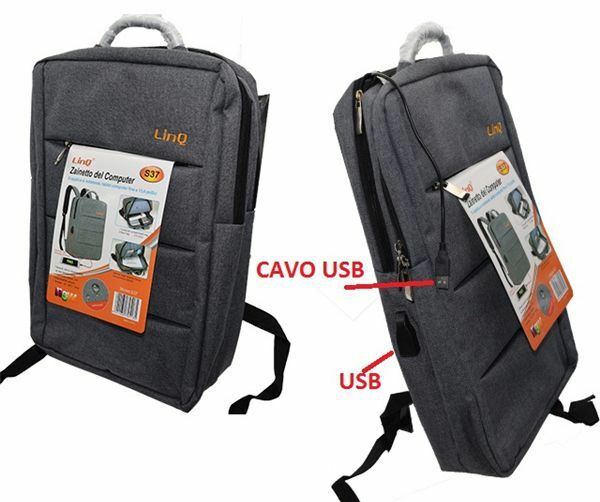 Zaino Borsa Porta Computer Pc Notebook Con Cavo Usb Ricarica Cellulare Linq S37