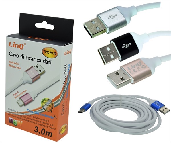 Cavo Usb Linq Tpc-9130 Dati Ricarica Plug Usb Type C Tipo C Smartphone 3m