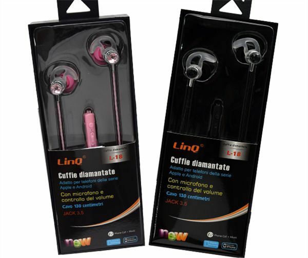 Cuffie Auricolari Smartphone Diamantati Microfono Jack 3,5mm Linq L-18