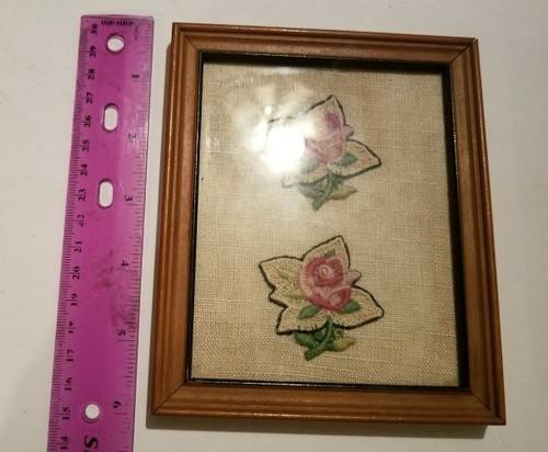 Antique Vintage  Burlap Cross Stitch Pictures  Wooden Frames