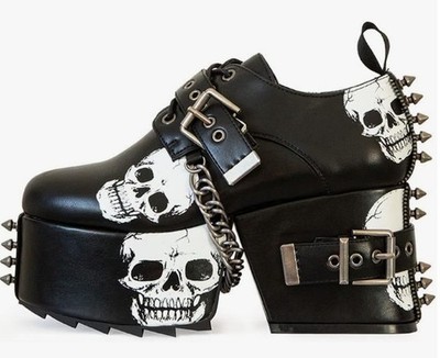 LAMODA Plateau Schuhe Chunky Boots Totenköpfe Gothic Punk Spike Wedges Klobig 38
