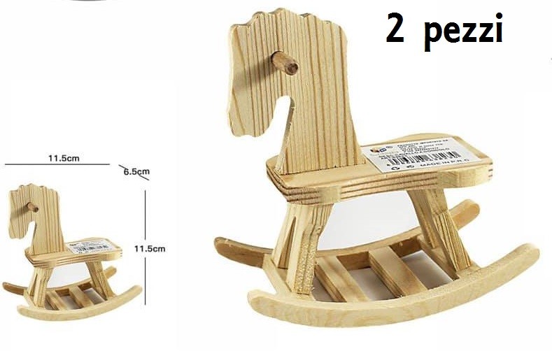 Set 2 Pezzi Mini Cavallo A Dondolo In Legno Naturale Decorare Decoupage dfh