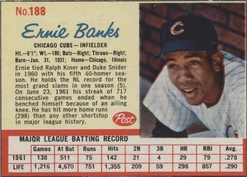 1962 Post - Ernie Banks #188
