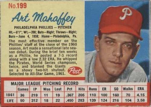 1962 Post - Art Mahaffey #199