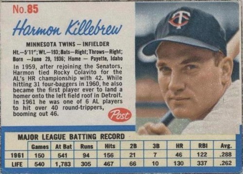 1962 Post - Harmon Killebrew #85