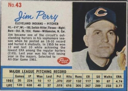 1962 Post - Jim Perry #43