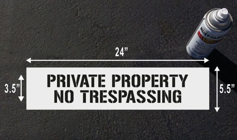 PRIVATE PROPERTY NO TRESPASSING STENCIL SIGN for wall, pole and floor
