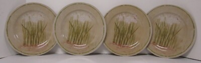222 Fifth Narcissus Cheri Blum 8 1/8'' Salad Plate White Flowers Green Band 4 Pc