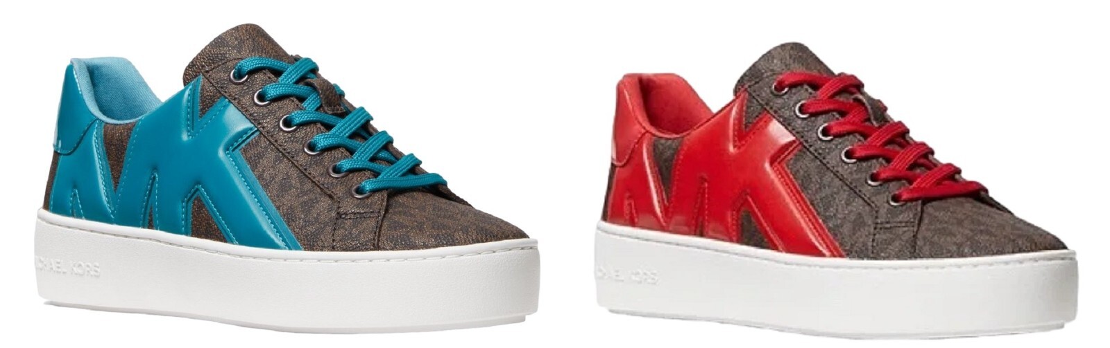 【Michael Kors】Poppy Faux Leather and Logo Sneaker Michael Kors Poppy Logo and Faux Leather Sneakers ,OP WHT