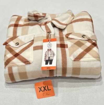 Sage Women's Plaid Lined Fleece Shirt Jacket, Rust, Size XXL
