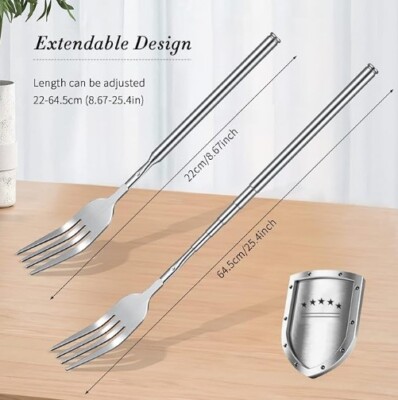 Extendable Fork Telescopic Fork Extendable Long Handle Fork Barbecue Toasting