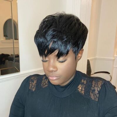Women Short Straight Black Brazilian Human Hair Wigs Wave Pixie Cut Wigs No Lace