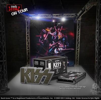 Kiss Rock Ikonz On Tour Road Case + Stage Backdrop Resin Statue knucklebonz