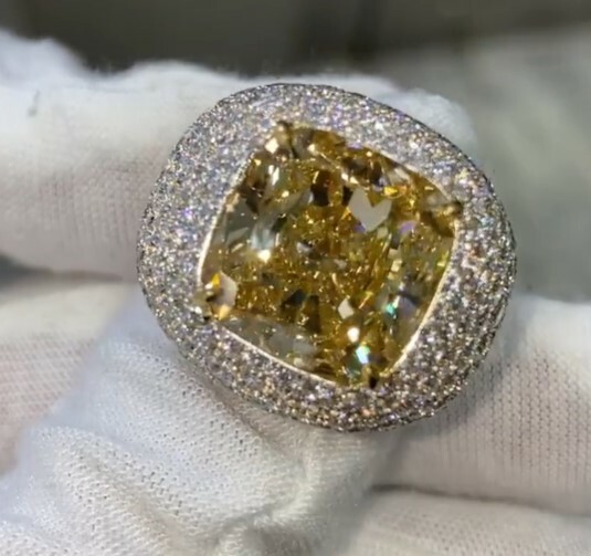Pre-owned Online0369 Mens Fully Filled Pinky Ring 3.88ctcushion Citrine Cubic Zirconia 925 Silver In White