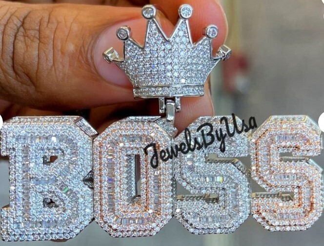 Pre-owned Nsg Men's Two Tone Plated Silver Custom 3d Boss With Crown Pendant 3.7ct Moissanite In White