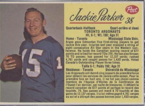 1963 Post CFL Jackie Parker #38