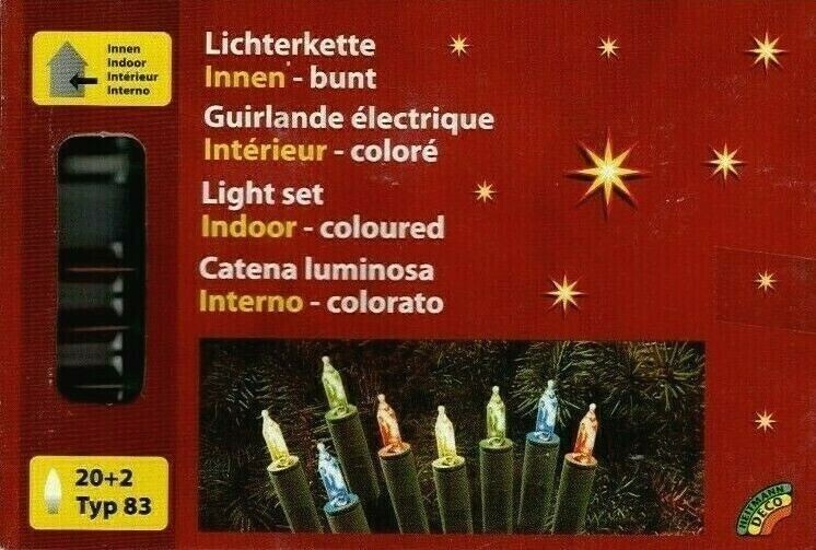 20 +2 KERZEN RETRO LICHTERKETTE MINI CHRISTBAUM ADVENTSKRANZ FENSTER BUNT FARBE