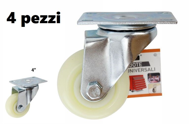 Set 4 Ruota Ricambio Rotella Carrelli Mobili Staffa Girevole Bianca 4" dfh