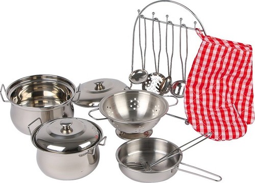 CHILDRENS-COOKING-SET-pots-pans-ovengloves-metal-cookware-pretend-play-NEW