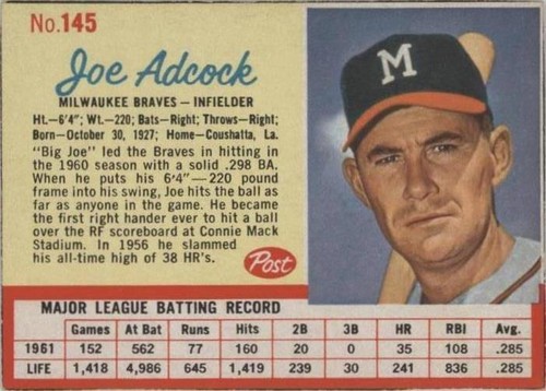 1962 Post - Joe Adcock #145