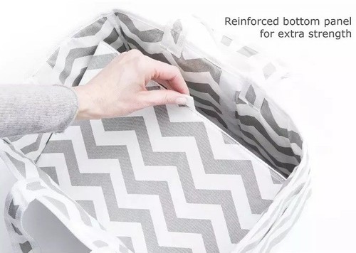 Strong Washable Baby Diaper Caddy ,100% Cotton Canvas, Portable Large Gray&White